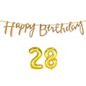 28th Happy Birthday Decoration Kit Rose Gold for 28 Year Old Boys Girl Women with Number Twenty-eight Decorations Decor Celebration Items Item Set Combo Reusable Cursive Banner