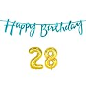 28th Happy Birthday Decoration Kit Blue for 28 Year Old Boys Girls Men with Number Twenty-eight Decorations Decor Celebration Items Item Set Combo Reusable Cursive Banner