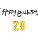28th Happy Birthday Decoration Kit Black for 28 Year Old Boys Girls with Number Twenty-eight Decorations Decor Celebration Items Item Set Combo Reusable Cursive Banner