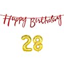 28th Happy Birthday Decoration Kit Red for 28 Year Old Boys Girls Women with Number Twenty-eight Decorations Decor Celebration Items Item Set Combo Reusable Cursive Banner