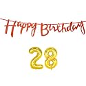 28th Happy Birthday Decoration Kit Orange for 28 Year Old Boys Girls Men with Number Twenty-eight Decorations Decor Celebration Items Item Set Combo Reusable Cursive Banner