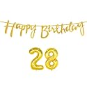 28th Happy Birthday Decoration Kit Golden for 28 Year Old Boys Girls Women with Number Twenty-eight Decorations Decor Celebration Items Item Set Combo Reusable Cursive Banner