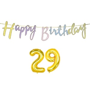 29th happy birthday decoration kit multicolour for 29 year old boys girls men with number twenty-nine decorations decor items item set combo reusable cursive banner