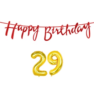 29th happy birthday decoration kit red for 29 year old boys girls women with number twenty-nine decorations decor celebration items item set combo reusable cursive banner