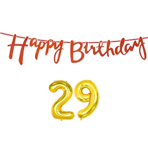 29th happy birthday decoration kit orange for 29 year old boys girls with number twenty-nine decorations decor celebration items item set combo reusable cursive banner
