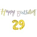 29th Happy Birthday Decoration Kit Multicolour for 29 Year Old Boys Girls Men with Number Twenty-nine Decorations Decor Items Item Set Combo Reusable Cursive Banner