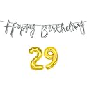 29th Happy Birthday Decoration Kit Silver for 29 Year Old Boys Girls Women with Number Twenty-nine Decorations Decor Celebration Items Item Set Combo Reusable Cursive Banner