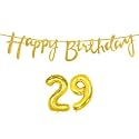 29th Happy Birthday Decoration Kit Golden for 29 Year Old Boys Girls Women with Number Twenty-nine Decorations Decor Celebration Items Item Set Combo Reusable Cursive Banner