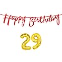 29th Happy Birthday Decoration Kit Red for 29 Year Old Boys Girls Women with Number Twenty-nine Decorations Decor Celebration Items Item Set Combo Reusable Cursive Banner