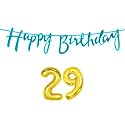 29th Happy Birthday Decoration Kit Blue for 29 Year Old Boys Girls Men with Number Twenty-nine Decorations Decor Celebration Items Item Set Combo Reusable Cursive Banner