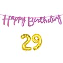 29th Happy Birthday Decoration Kit Dark Pink for 29 Year Old Boys Girls Women with Number Twenty-nine Decorations Decor Celebration Items Item Set Combo Reusable Cursive Banner