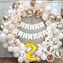 2nd Birthday Decoration Items for White and Gold Theme Combination for Boys Girls | 50 Pc Golden White Orange Balloon | White Birthday Banner | Balloon Pump | Arch Tape | Glue Dots