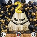 2nd Birthday Decoration Items for Black and Gold Theme Combination for Boys Girls | 50 Pcs Black Gold Balloon | Black Birthday Banner | Balloon Pump | Arch Tape | Glue Dots