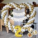 2nd Birthday Decoration Items for Golden and White Theme Combination for Boys Girls | 50 Pcs Gold White Balloon | White Birthday Banner | Balloon Pump | Arch Tape | Glue Dots