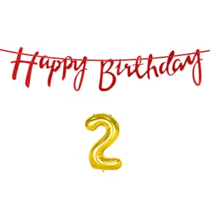 2nd happy birthday decoration kit red for 2 year old boys girls baby with number two decorations decor celebration items item set combo reusable cursive banner