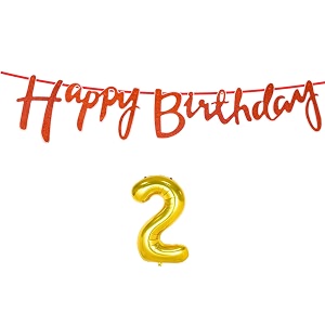 2nd happy birthday decoration kit orange for 2 year old boys girls baby with number two decorations decor celebration items item set combo reusable cursive banner