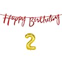 2nd Happy Birthday Decoration Kit Red for 2 Year Old Boys Girls Baby with Number Two Decorations Decor Celebration Items Item Set Combo Reusable Cursive Banner