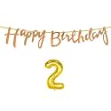 2nd Happy Birthday Decoration Kit Rose Gold for 2 Year Old Boys Girls Baby with Number Two Decorations Decor Celebration Items Item Set Combo Reusable Cursive Banner