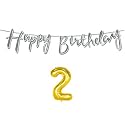 2nd Happy Birthday Decoration Kit Silver for 2 Year Old Boys Girls Baby with Number Two Decorations Decor Celebration Items Item Set Combo Reusable Cursive Banner