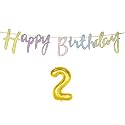 2nd Happy Birthday Decoration Kit Multicolour for 2 Year Old Boys Girls Baby Multicolor with Number Two Decorations Decor Items Item Set Combo Reusable Cursive Banner