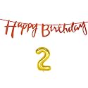 2nd Happy Birthday Decoration Kit Orange for 2 Year Old Boys Girls Baby with Number Two Decorations Decor Celebration Items Item Set Combo Reusable Cursive Banner
