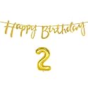 2nd Happy Birthday Decoration Kit Golden for 2 Year Old Boys Girls Baby with Number Two Decorations Decor Celebration Items Item Set Combo Reusable Cursive Banner