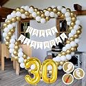 30th Birthday Decoration Items for Golden and White Theme Combination for Boys Girls | 50 Pcs Gold White Balloon | White Birthday Banner | Balloon Pump | Arch Tape | Glue Dots