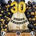 30th Birthday Decoration Items for Black and Gold Theme Combination for Boys Girls | 50 Pcs Black Gold Balloon | Black Birthday Banner | Balloon Pump | Arch Tape | Glue Dots