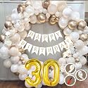 30th Birthday Decoration Items for White and Gold Theme Combination for Boys Girls | 50 Pc Golden White Orange Balloon | White Birthday Banner | Balloon Pump | Arch Tape | Glue Dots