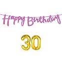 30th Happy Birthday Decoration Kit Dark Pink for 30 Year Old Boys Girls Women with Number Thirty Decorations Decor Celebration Items Item Set Combo Reusable Cursive Banner