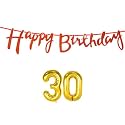 30th Happy Birthday Decoration Kit Orange for 30 Year Old Boys Girls Men with Number Thirty Decorations Decor Celebration Items Item Set Combo Reusable Cursive Banner