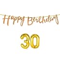 30th Happy Birthday Decoration Kit Rose Gold for 30 Year Old Boys Girls Women with Number Thirty Decorations Decor Celebration Items Item Set Combo Reusable Cursive Banner