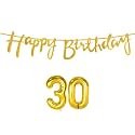 30th Happy Birthday Decoration Kit Golden for 30 Year Old Boys Girls Women with Number Thirty Decorations Decor Celebration Items Item Set Combo Reusable Cursive Banner