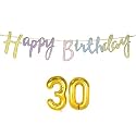 30th Happy Birthday Decoration Kit Multicolour for 30 Year Old Boys Girls WoMen with Number Thirty Decorations Decor Items Item Set Combo Reusable Cursive Banner