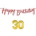 30th Happy Birthday Decoration Kit Red for 30 Year Old Boys Girls Women with Number Thirty Decorations Decor Celebration Items Item Set Combo Reusable Cursive Banner