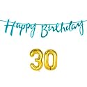 30th Happy Birthday Decoration Kit Blue for 30 Year Old Boys Girls Women with Number Thirty Decorations Decor Celebration Items Item Set Combo Reusable Cursive Banner