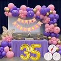 35th Birthday Decoration Items for Pink and Purple Theme Combination for Girls Princes | 50 Pcs Pink Purple Gold Balloon | Pink Birthday Banner | Balloon Pump | Arch Tape | Glue Dots
