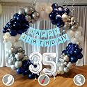35th Birthday Decoration Items for Blue and White Theme Combination for Boys Girls | 50 Pcs Blue White Silver Balloon | Blue Birthday Banner | Balloon Pump | Arch Tape | Glue Dots