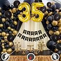 35th Birthday Decoration Items for Black and Gold Theme Combination for Boys Girls | 50 Pcs Black Gold Balloon | Black Birthday Banner | Balloon Pump | Arch Tape | Glue Dots