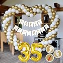 35th Birthday Decoration Items for Golden and White Theme Combination for Boys Girls | 50 Pcs Gold White Balloon | White Birthday Banner | Balloon Pump | Arch Tape | Glue Dots