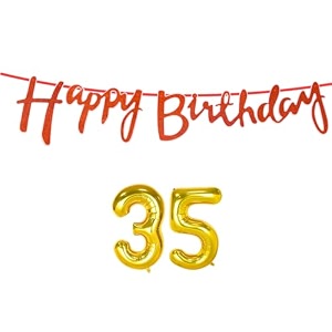 35th happy birthday decoration kit orange for 35 year old men with number thirty-five decorations decor celebration items item set combo reusable cursive banner