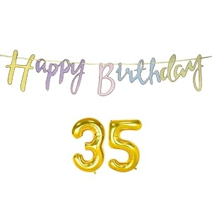 35th happy birthday decoration kit multicolour for 35 year old women with number thirty-five decorations decor items item set combo reusable cursive banner