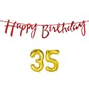 35th Happy Birthday Decoration Kit Red for 35 Year Old Boys Girls Women with Number Thirty-five Decorations Decor Celebration Items Item Set Combo Reusable Cursive Banner