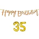 35th Happy Birthday Decoration Kit Rose Gold for 35 Year Old Boys Girls Women with Number Thirty-five Decorations Decor Celebration Items Item Set Combo Reusable Cursive Banner