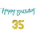 35th Happy Birthday Decoration Kit Blue for 35 Year Old Women with Number Thirty-five Decorations Decor Celebration Items Item Set Combo Reusable Cursive Banner
