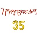 35th Happy Birthday Decoration Kit Orange for 35 Year Old Men with Number Thirty-five Decorations Decor Celebration Items Item Set Combo Reusable Cursive Banner