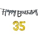 35th Happy Birthday Decoration Kit Black for 35 Year Old Men with Number Thirty-five Decorations Decor Celebration Items Item Set Combo Reusable Cursive Banner