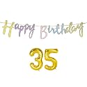 35th Happy Birthday Decoration Kit Multicolour for 35 Year Old WoMen with Number Thirty-five Decorations Decor Items Item Set Combo Reusable Cursive Banner