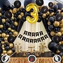 3rd Birthday Decoration Items for Black and Gold Theme Combination for Boys Girls | 50 Pcs Black Gold Balloon | Black Birthday Banner | Balloon Pump | Arch Tape | Glue Dots