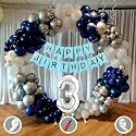 3rd Birthday Decoration Items for Blue and White Theme Combination for Boys Girls | 50 Pcs Blue White Silver Balloon | Blue Birthday Banner | Balloon Pump | Arch Tape | Glue Dots